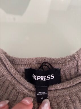 Express Ribbed Crewneck Sweater in Taupe